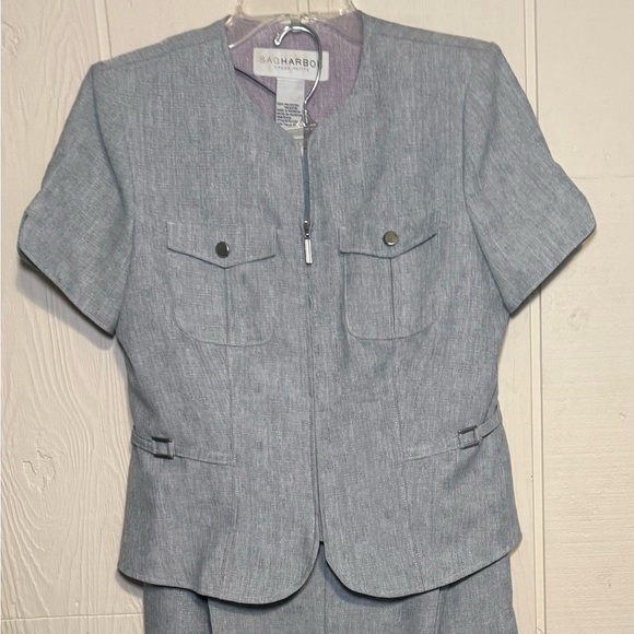 Sag Harbor Light Gray Short Sleeve Pant and Skirt Suit Set 3 pc Women’s 8 Perite - Picture 1 of 16